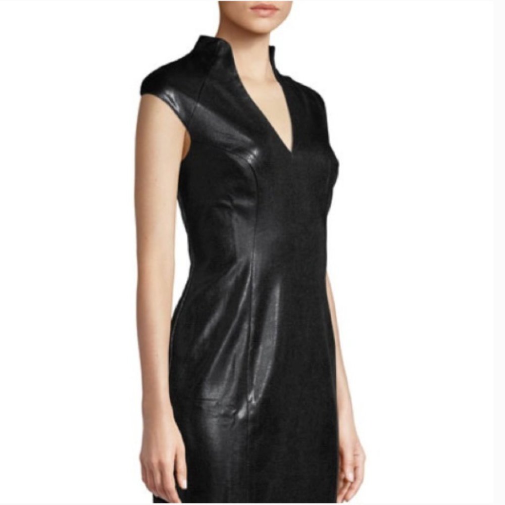 Faux Leather Cap Sleeve Dress